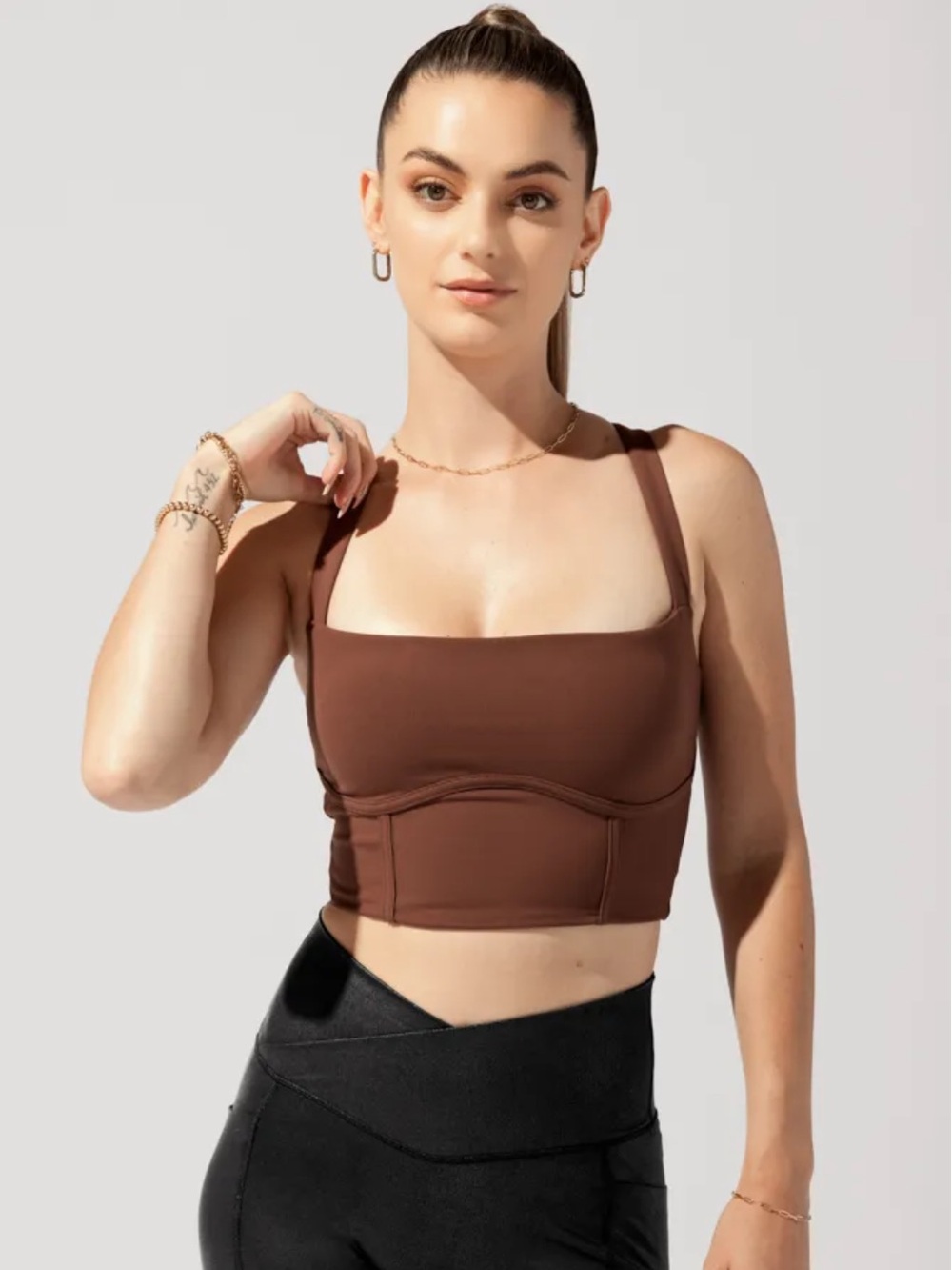 POPFLEX x Wendy's Lookbook On the Go Corset Crop Bra Brown Large